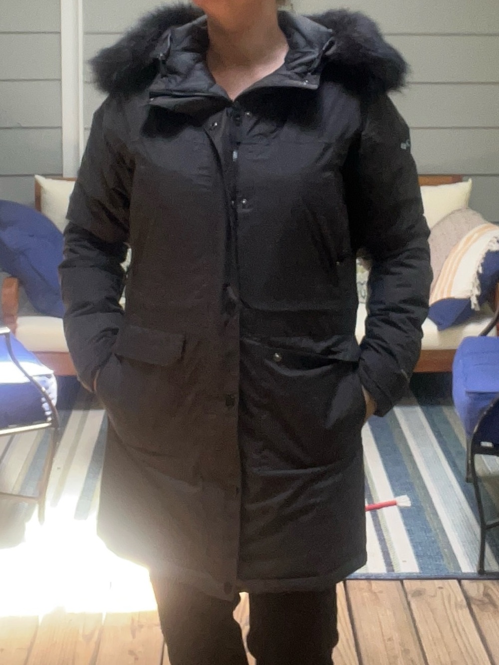 Columbia Black/Grey Women's Parka Coat with Faux Fur Collar